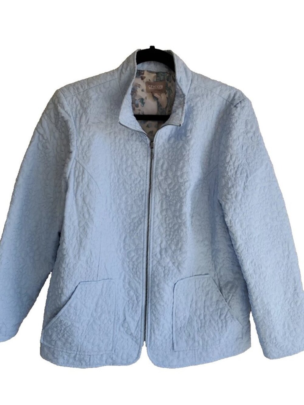 Chicos 2 Lightweight Full Zip Quilted Jacket Light Blue Size M